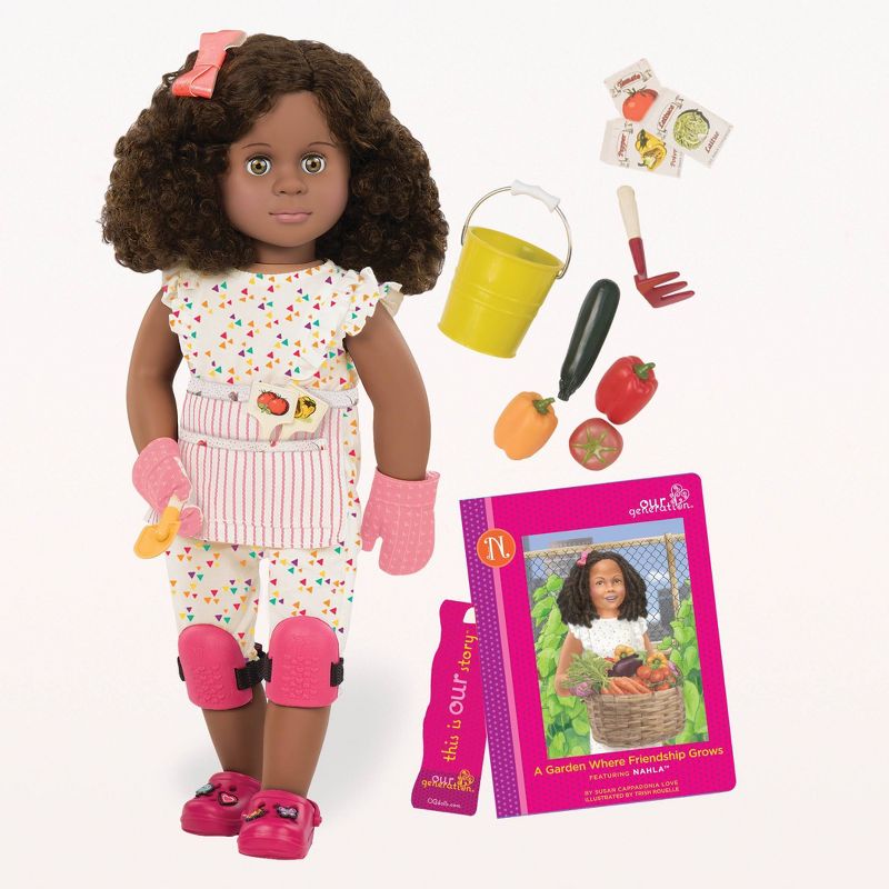 Our Generation Nahla with Storybook & Accessories 18" Posable Gardening Doll