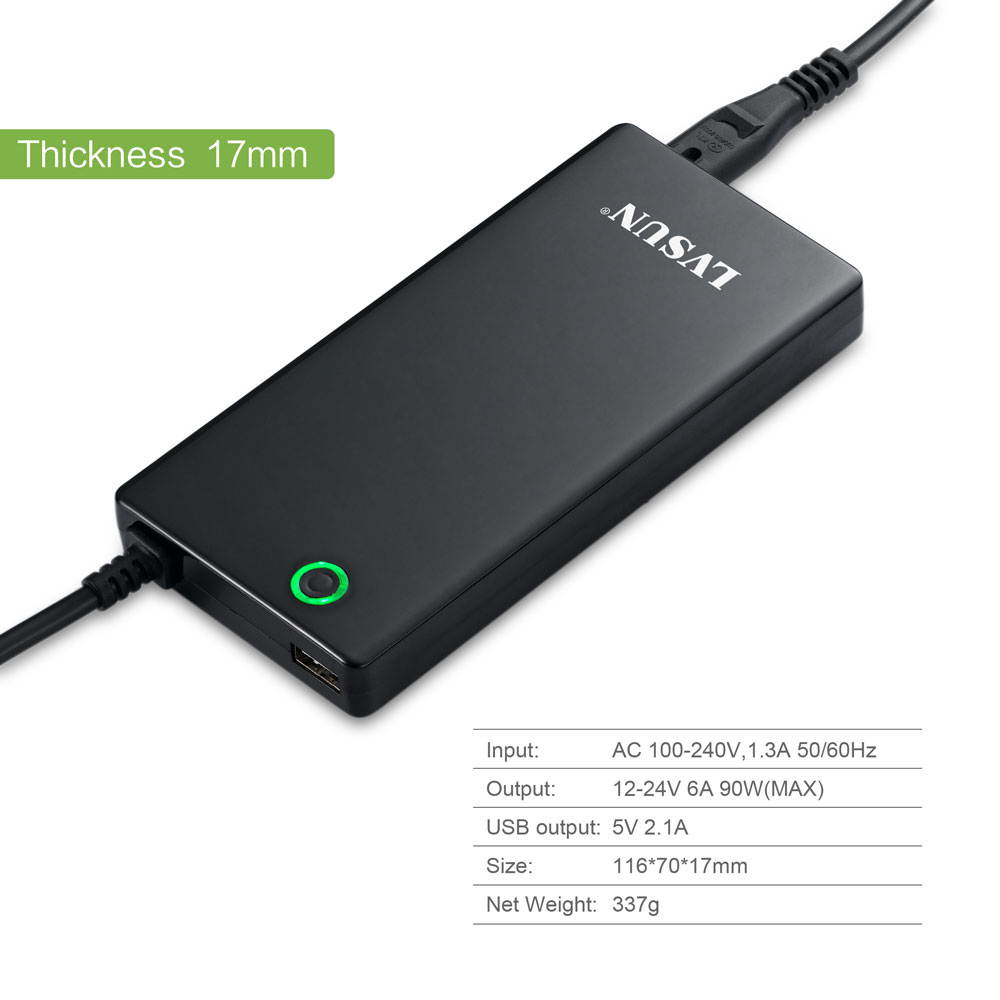 Laptop Ac Adapter, Lvsun 90w Slim 17mm Thickness Laptop Ac Adapter Universal Laptop Charger Fit for Lenovo 20.5v, Ibm 20v, Hp/compaq 18.5v, Dell 19.5v, Toshiba 18v, Sony 16v, Acer 16v, Asus 19v,More