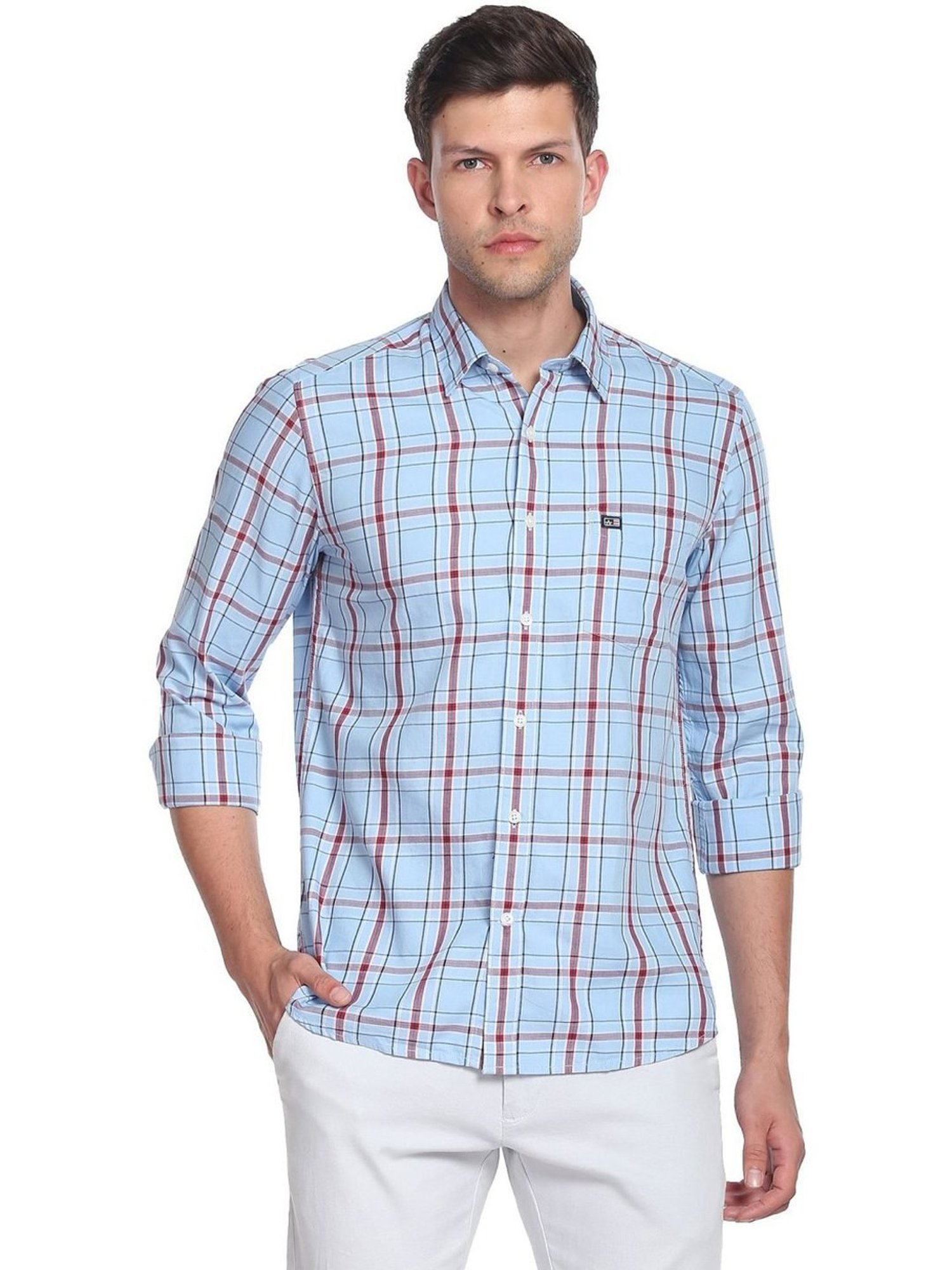 Arrow Sport Blue Cotton Slim Fit Checks Shirt