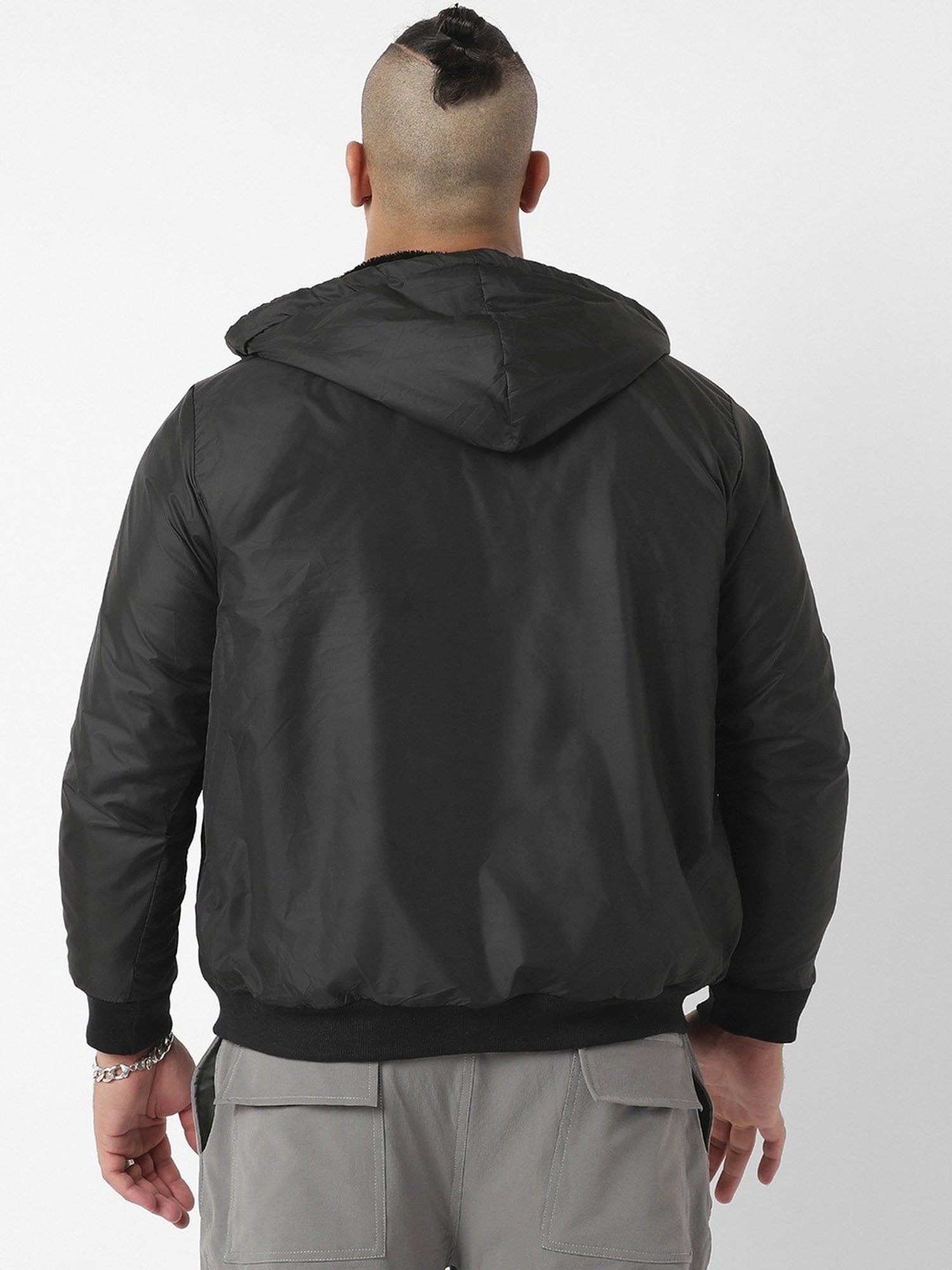 Instafab Plus Black Regular Fit Plus Size Hooded Jacket