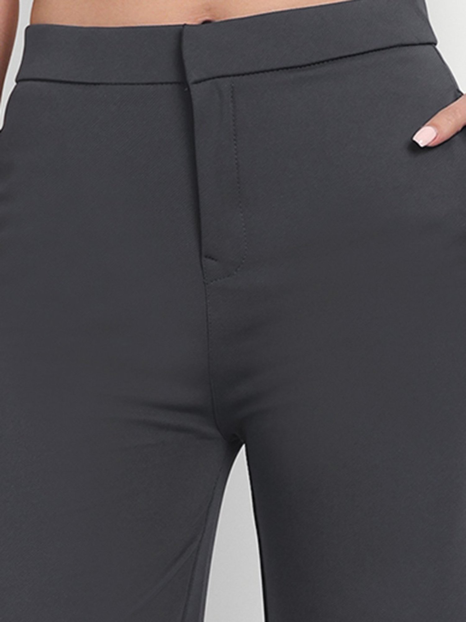 Broadstar Grey Straight Fit High Rise Trousers