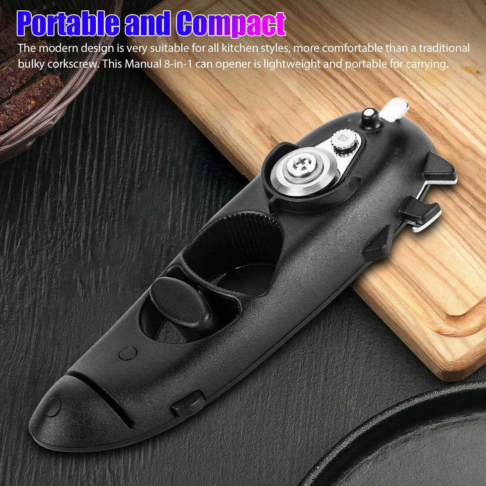 8 in 1 Manual Tin Can Opener Safe Cut Lid Smooth Edge Side Stainless Steel Tools
