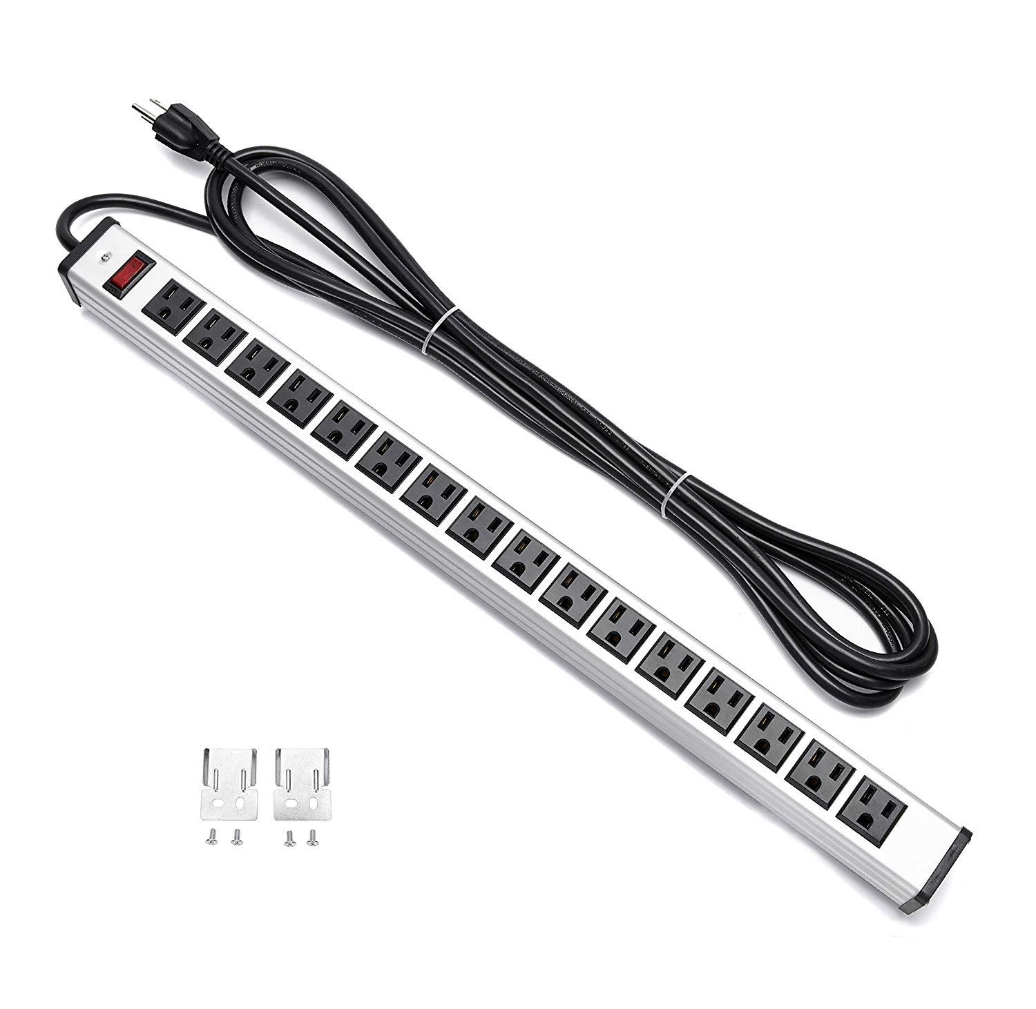 Surge Protector Power Strip 16-Outlet ETL Certified Heavy Duty Metal Power Socket with Circuit Breaker and 15 FT Long Cord