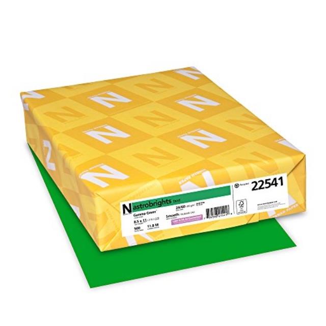 wausau paper 22541 astrobrights color paper, 8.5" x 11", 24 lb / 89 gsm, gamma green, 500 sheets