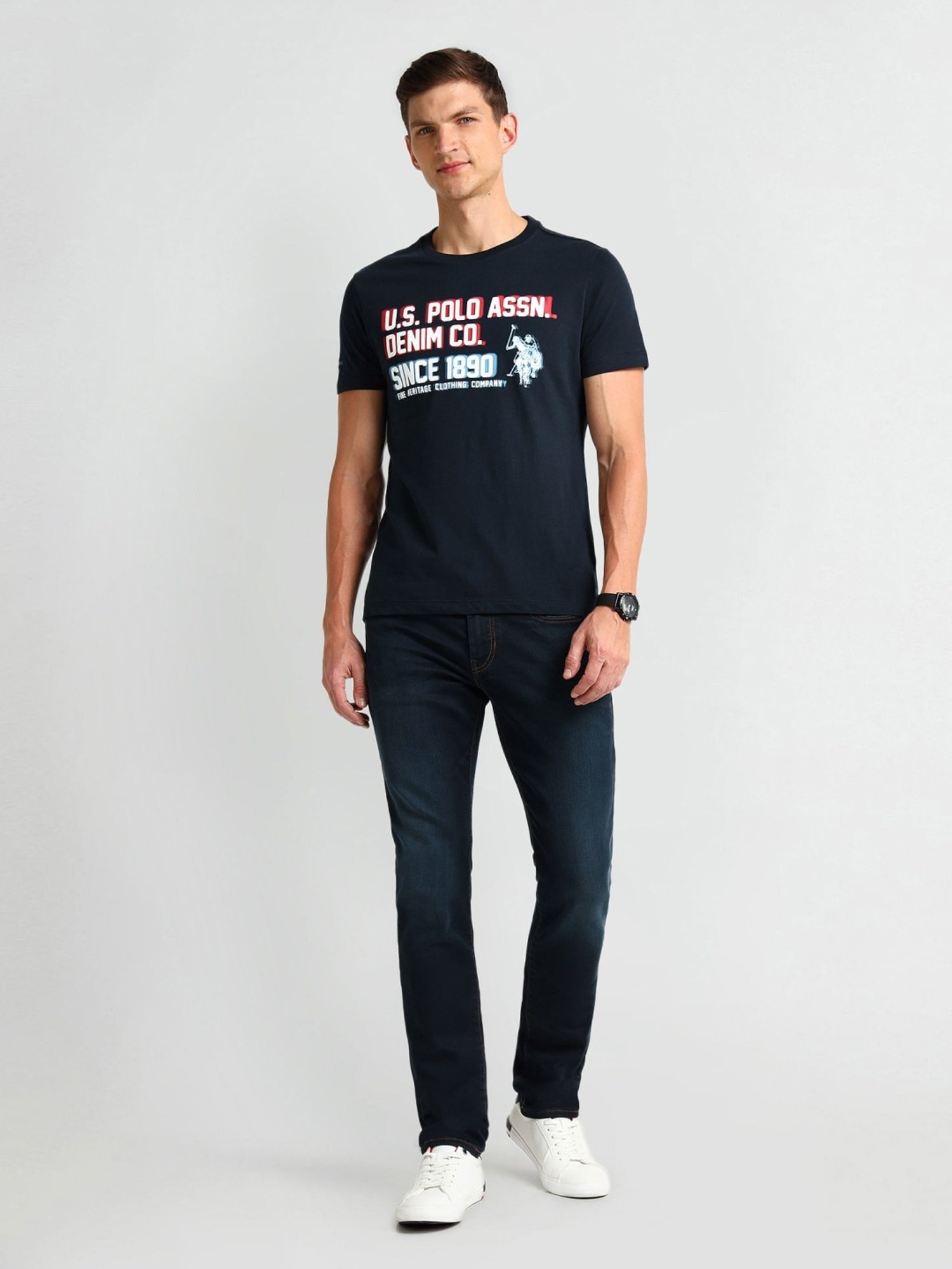 U.S. Polo Assn. Navy Cotton Slim Fit Printed T-Shirt