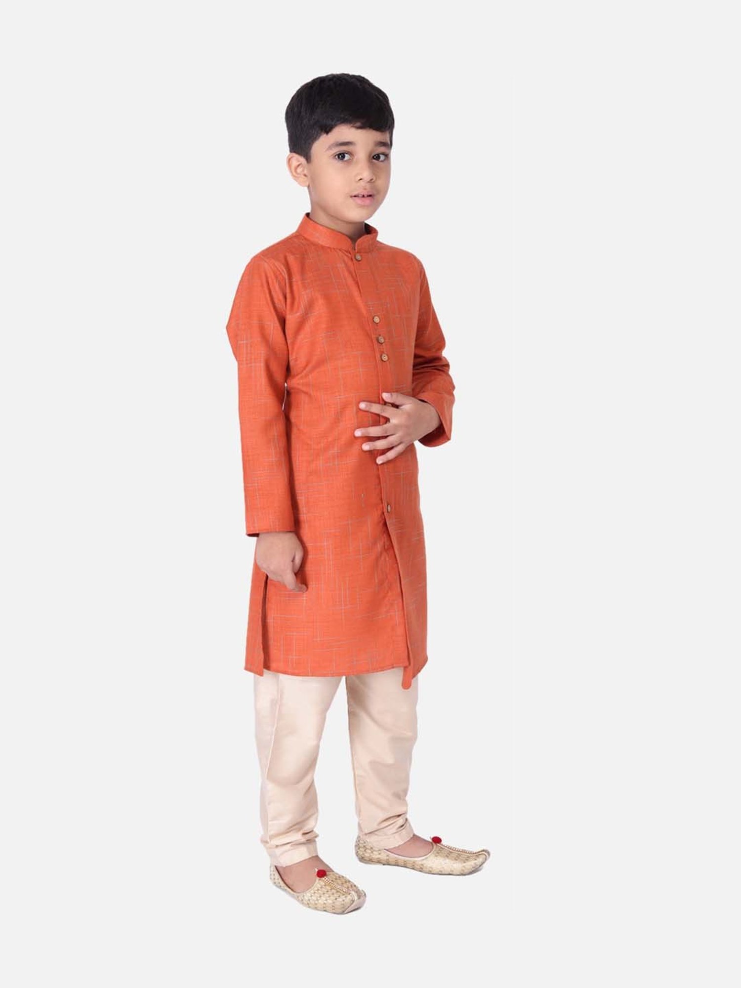 TABARD Kids Orange & Beige Cotton Printed Kurta Set
