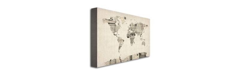 22" x 32" Vintage Postcards World Map by Michael Tompsett - Trademark Fine Art