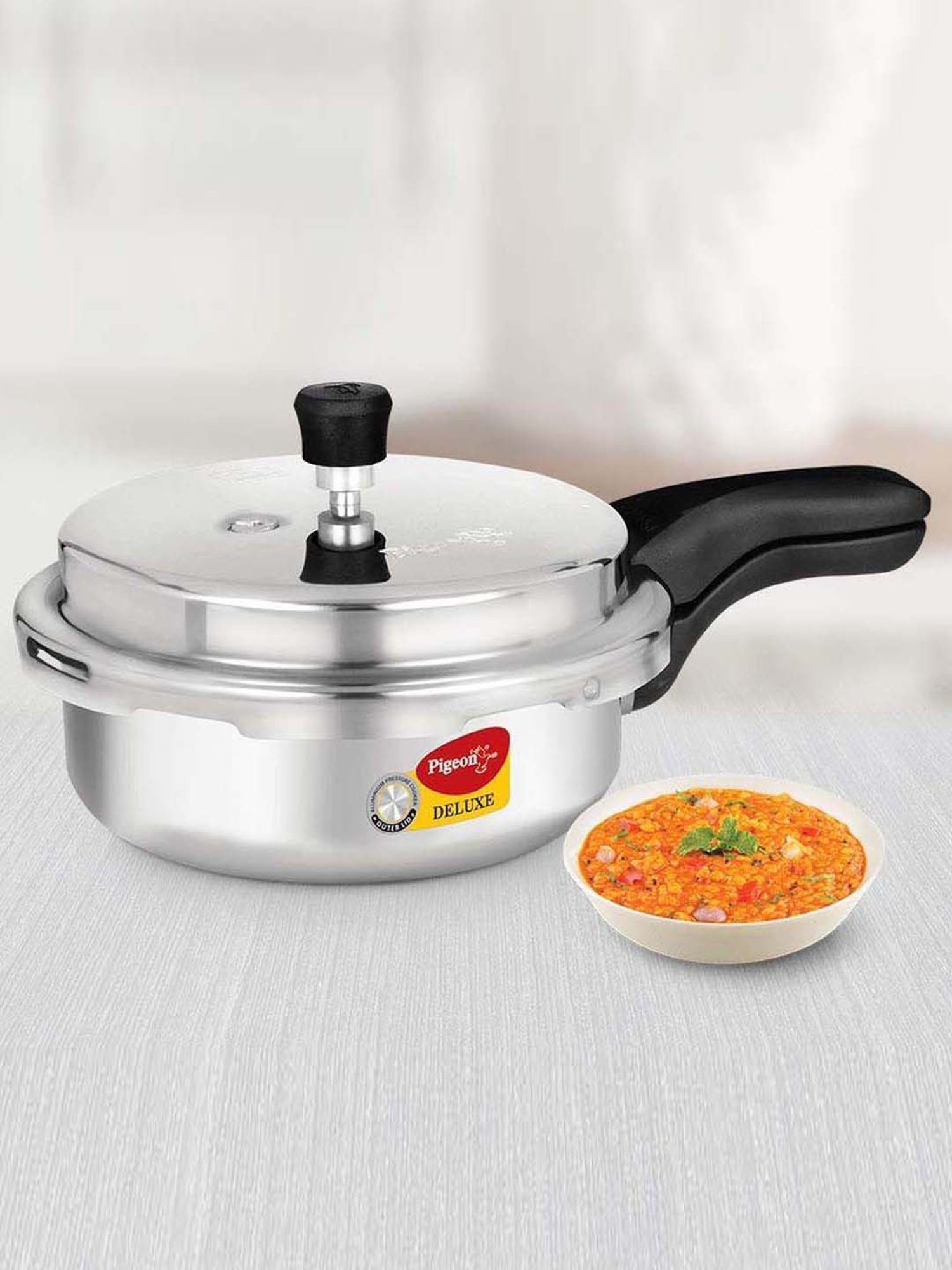 Pigeon Silver & Black Aluminium 26 cm Induction Friendly Pressure Cooker (3.5 L) - Set of 1