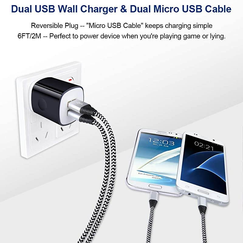 Micro USB Cable Charging Block  6FT Fast Charger Android Phone Cords with 21A Dual Wall Charger Compatible for LG stylo 23 LG G3 G4 K30 K20 Plus K7 K8 Kindle Fire 7 HD 8 10 Tablet