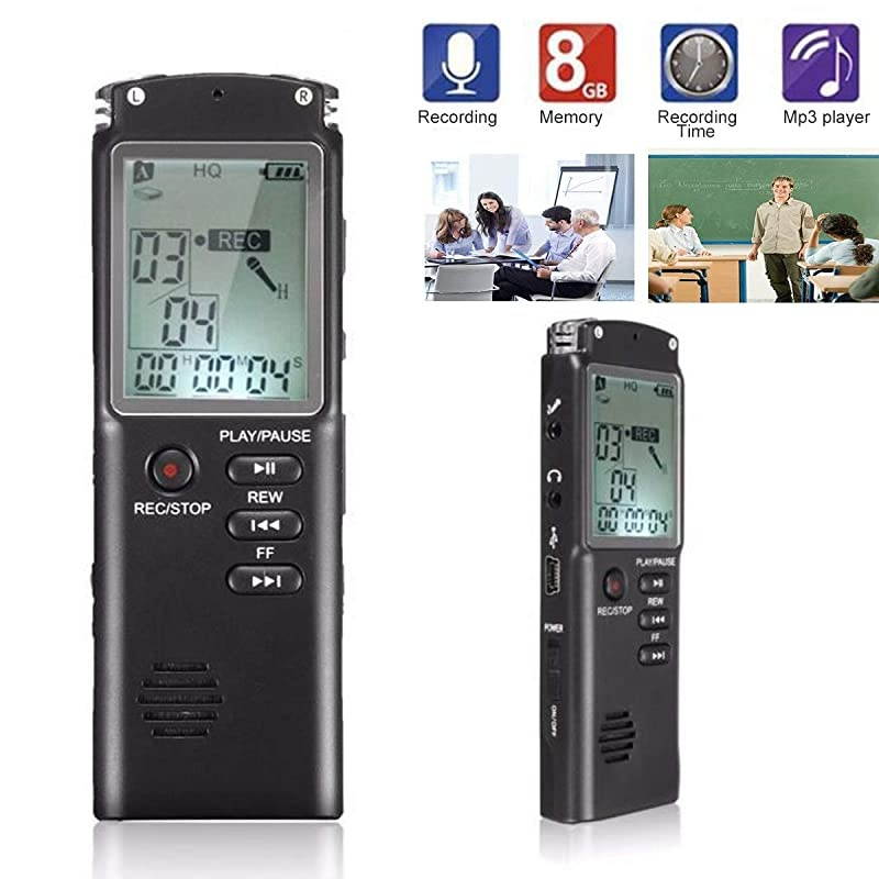 8GB Voice Recorder USB Rechargeable Dictaphone LCD Recorder with Speaker Multifunctional Digital Audio and MP3 Music Player Black