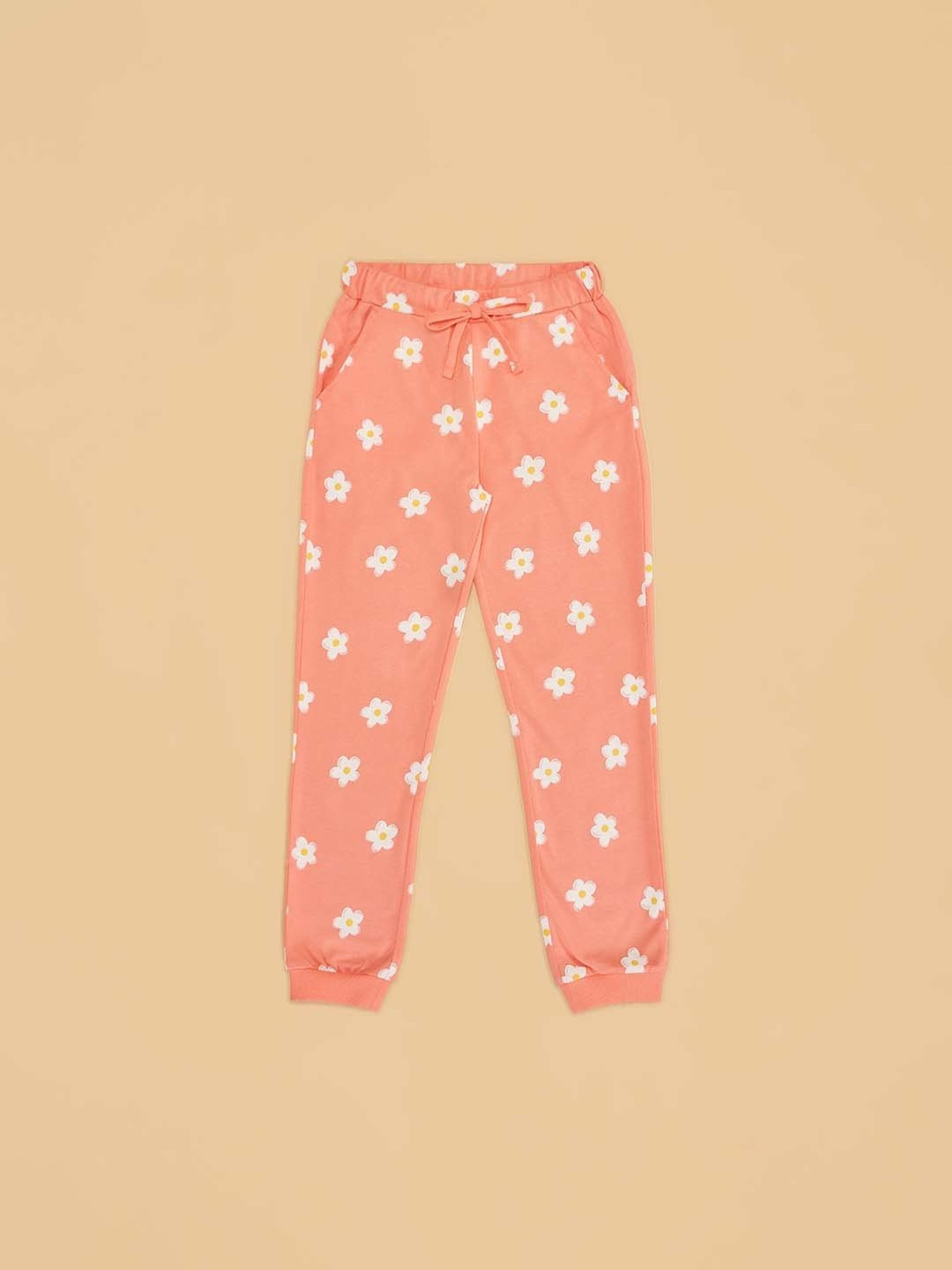 YU by Pantaloons Kids Navy & Peach Floral Print Joggers (Pack of 2)