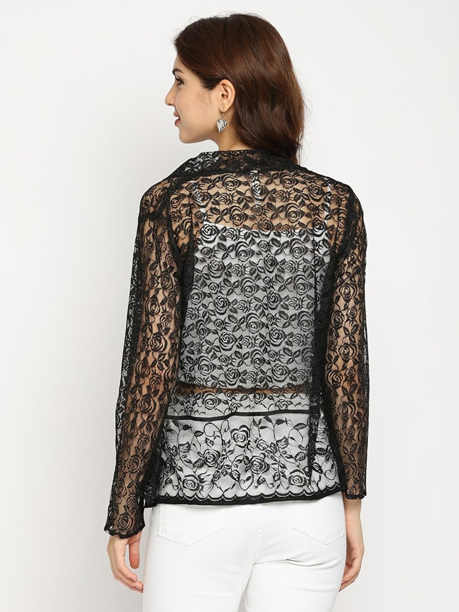 Ira Soleil Black Self Pattern Shrug