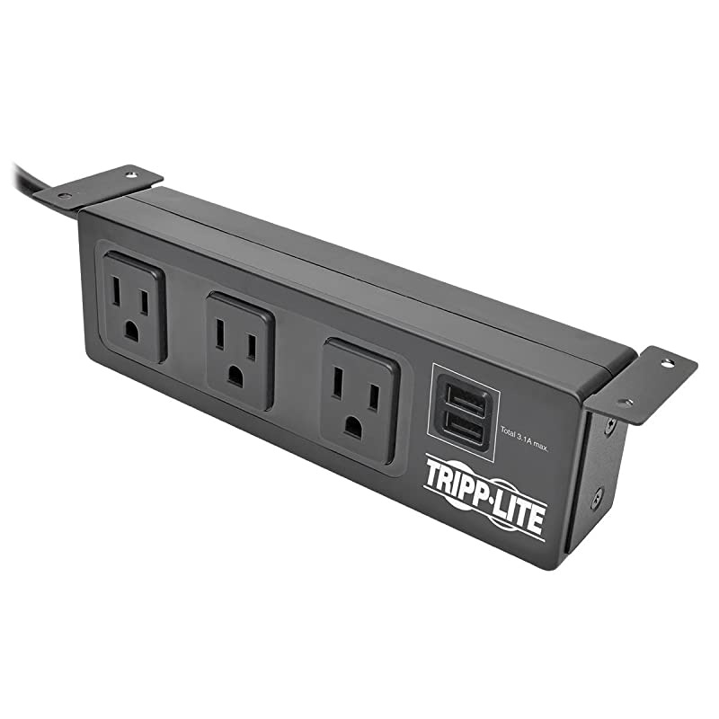 3 Outlet Surge Protector Power Strip with Mounting Brackets 10ft Cord 2 USB Charging Ports $20000 Insurance TLP310USBS