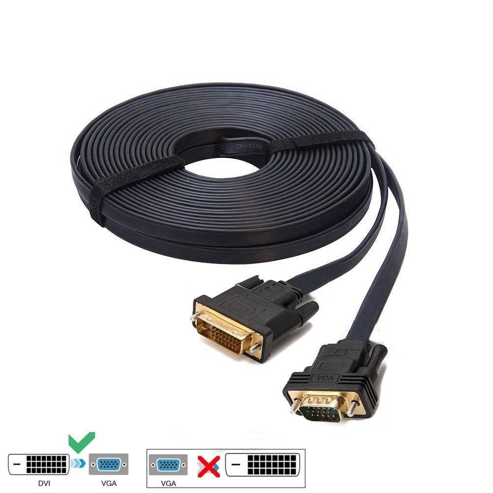 CableDeconn Active DVI-D Dual Link 24+1 male to VGA Male Video with Flat Cable Adapter Converter 2M