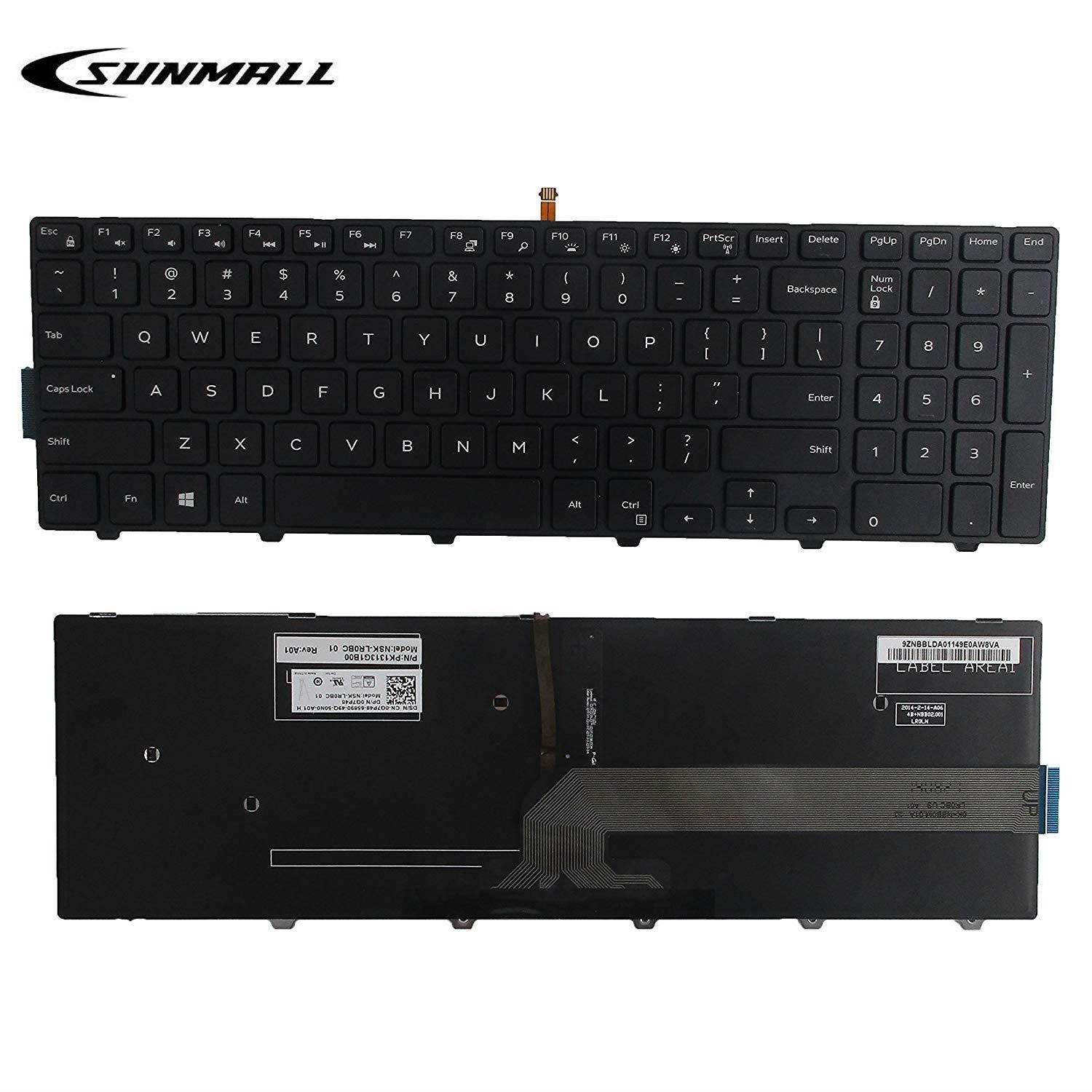 SUNMALL New laptop Notebook Replacement Keyboard with backlit for Dell Inspiron 15 3000 3541 3542 3552 5000 5547 Black US Layout(6 Months Warranty)