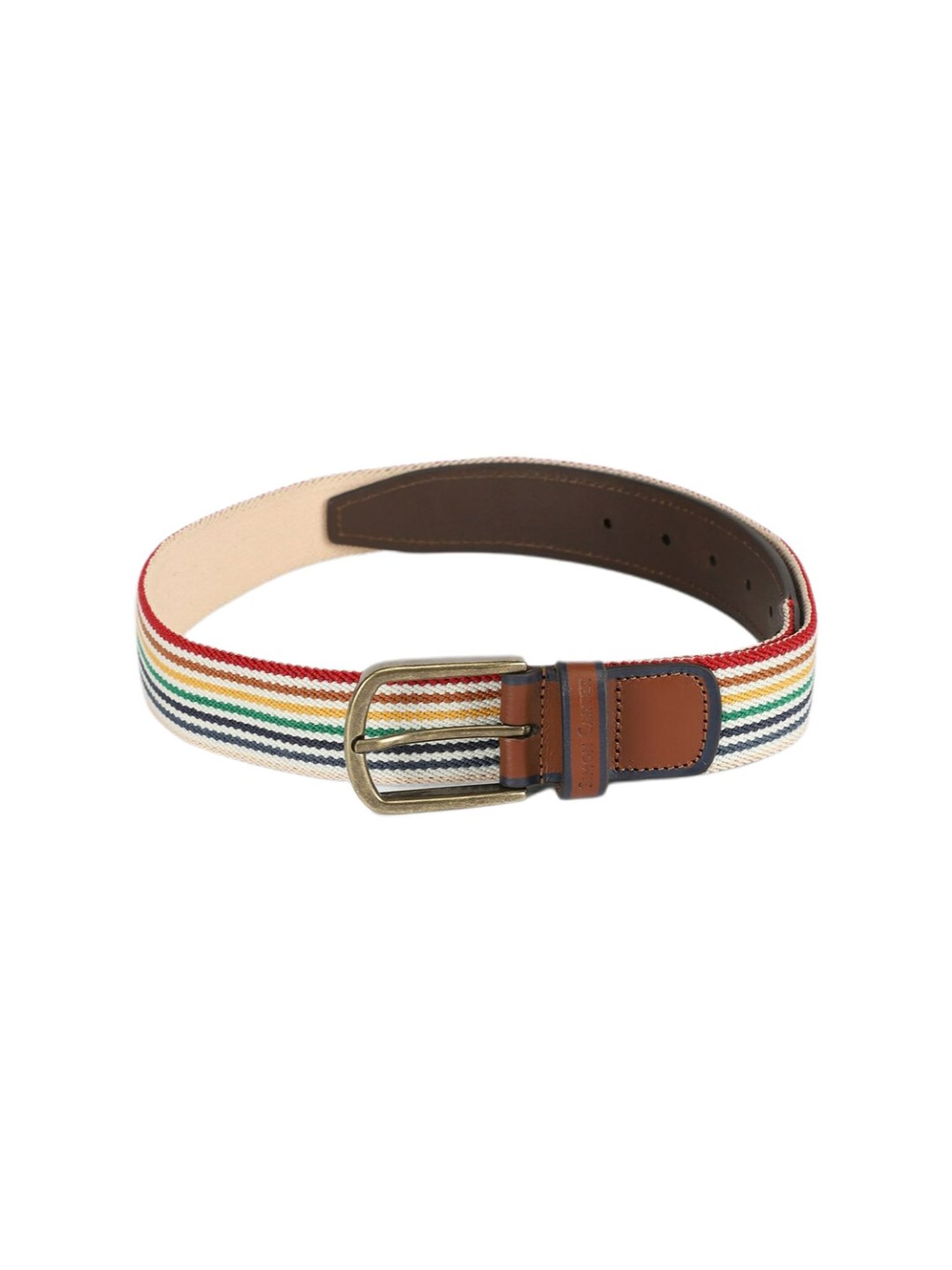 Simon Carter Multicolor Leather Striped Casual Belt for Men
