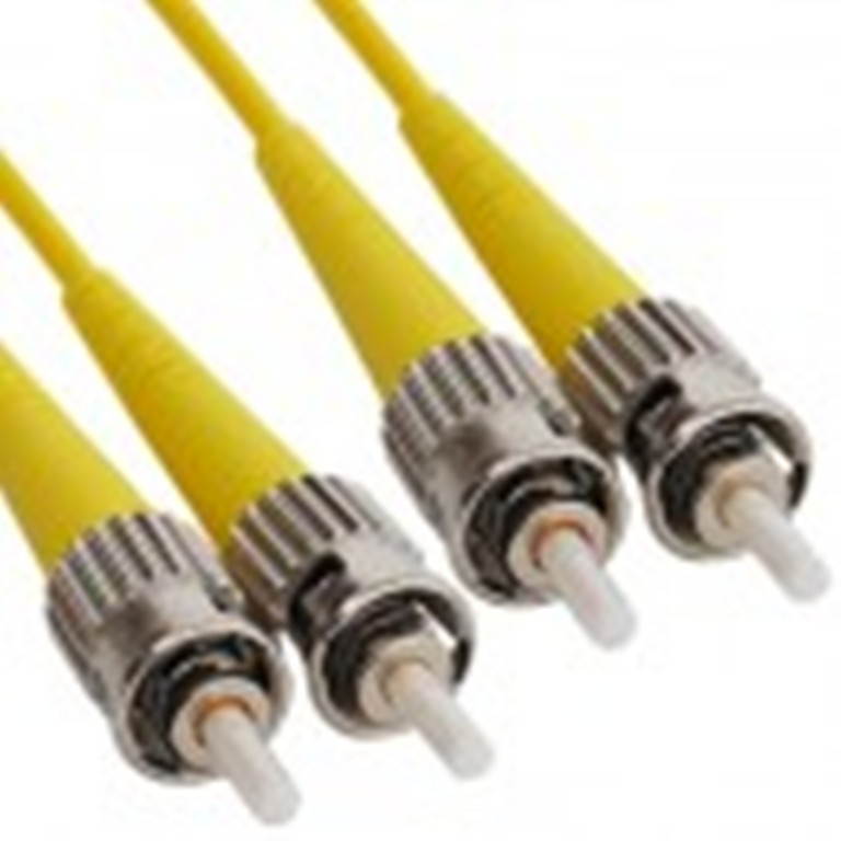 ST Fiber Optic Patch Cord, Duplex, Singlemode (OS1), Yellow, 1 Meter