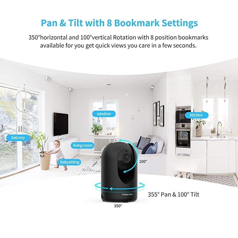 Security Camera WiFi IP Home CameraR2C 1080P HD Baby Monitor Wireless Pet Camera with AI Human Sound Detection Free Cloud 2Way AudioWorks with Alexa PanTilt Night Vision Black