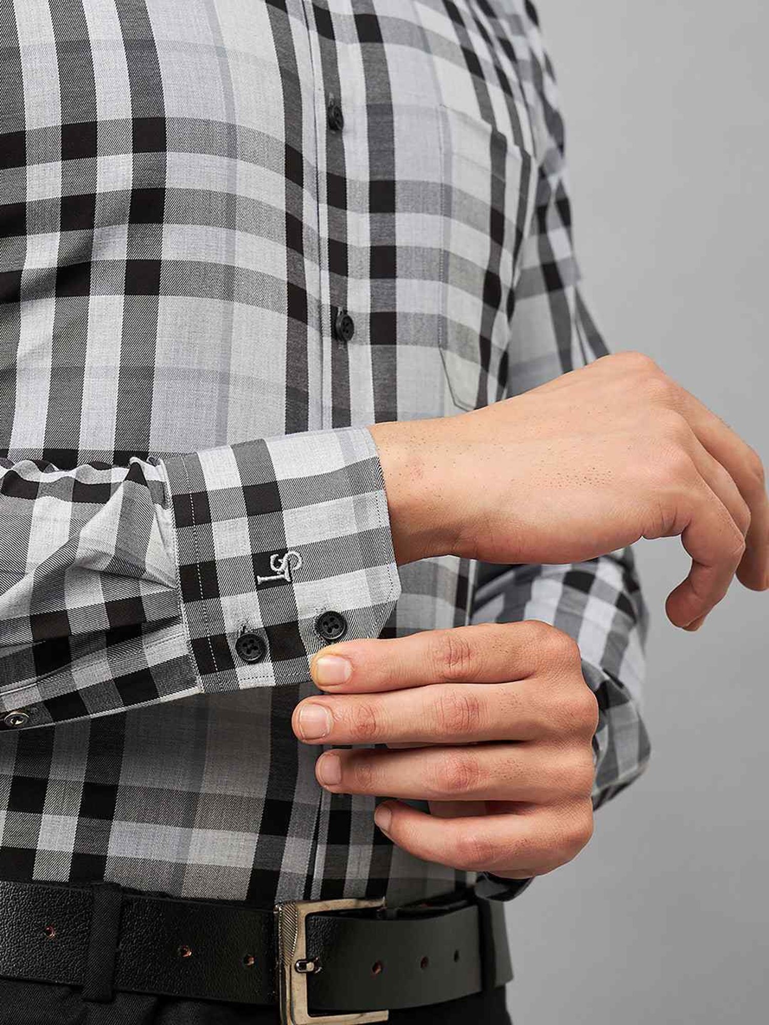 Louis Stitch Grey Cotton Regular Fit Checks Shirt