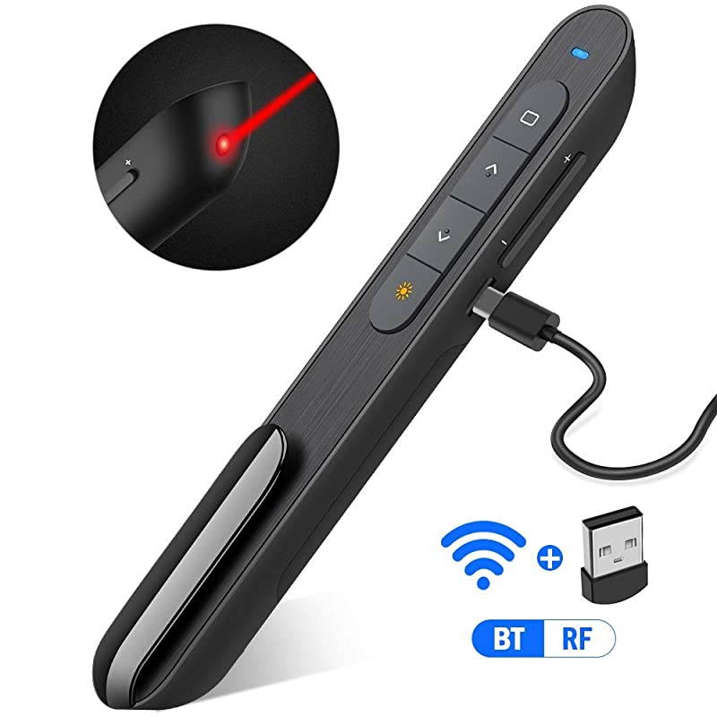 for Bluetooth Presentation Remote Powerpint Clicker USB Rechargeable RF 24 GHz Dual Modes Wireless Presenter Presentation Laser Pointer Slide Advancer for MacKeynotePCPPT
