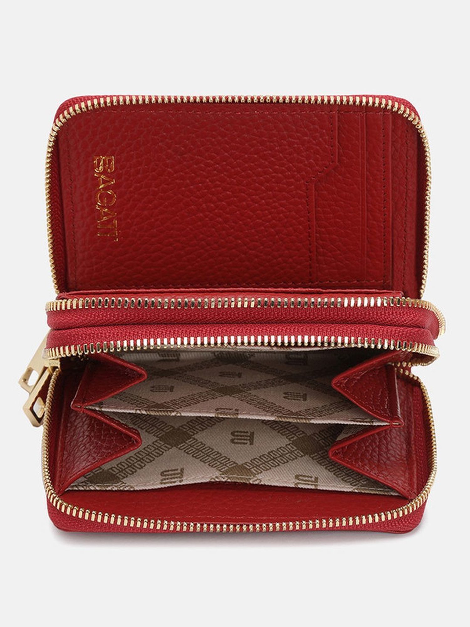 BAGATT Light Red Leather Solid Zip Around Wallet
