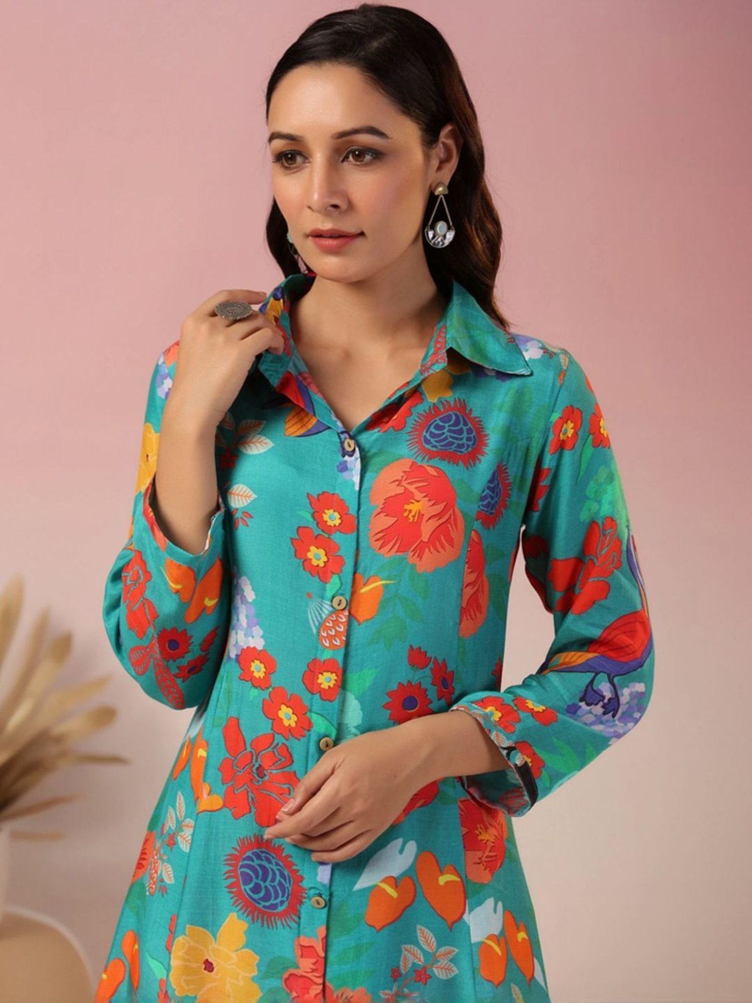 Autumnlane Green Dhwani Pine Digital Print Tunic with Pant Co-Ord Set