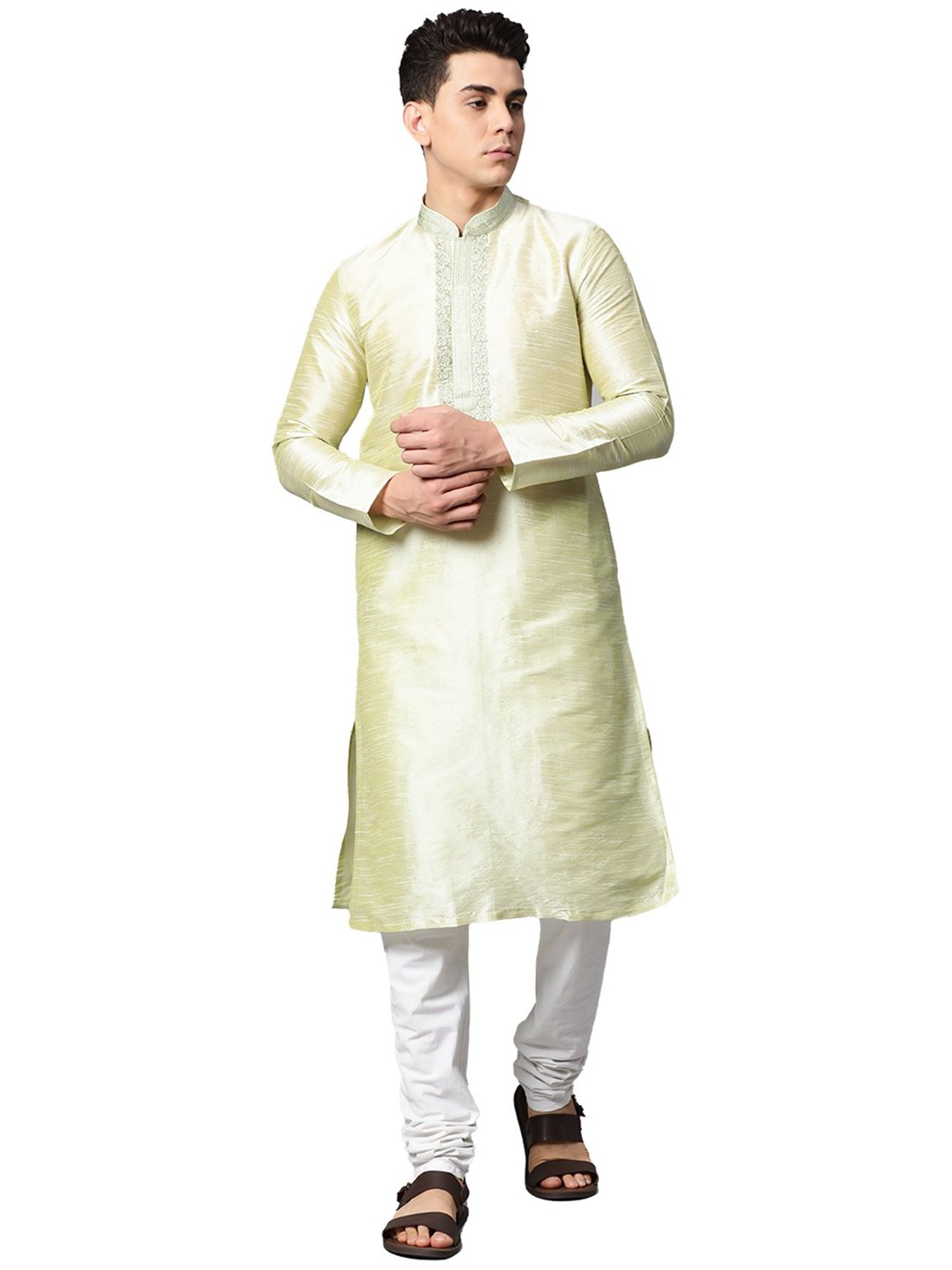 Manthan Light Green Mandarin Collar Kurta