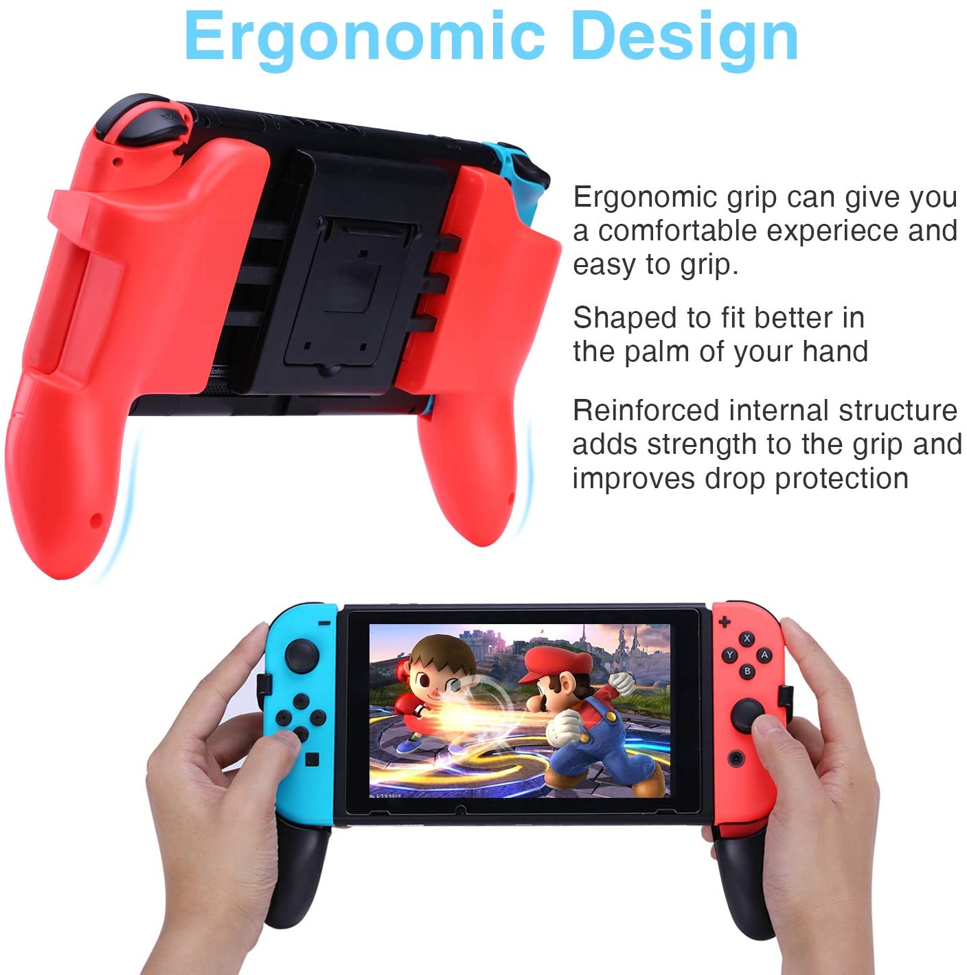Nintendo Switch Grip Stand, AISITIN Joy-Con Grips for Switch Controller,Comfort Switch Hand Grip Handle Kit with Game Card Slots,6 Thumb Grips for Nintendo Switch Accessories 4in1