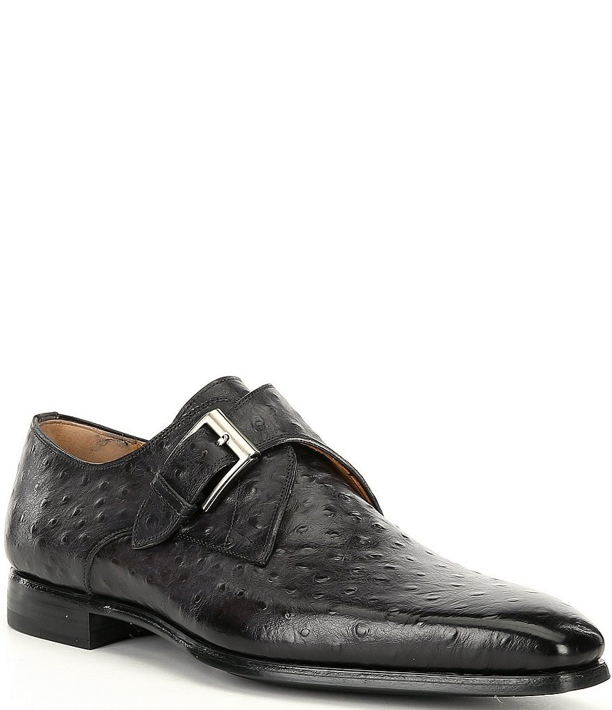 Magnanni Men's Crosley Monk Strap Ostrich Stamped Leather Dress Shoes