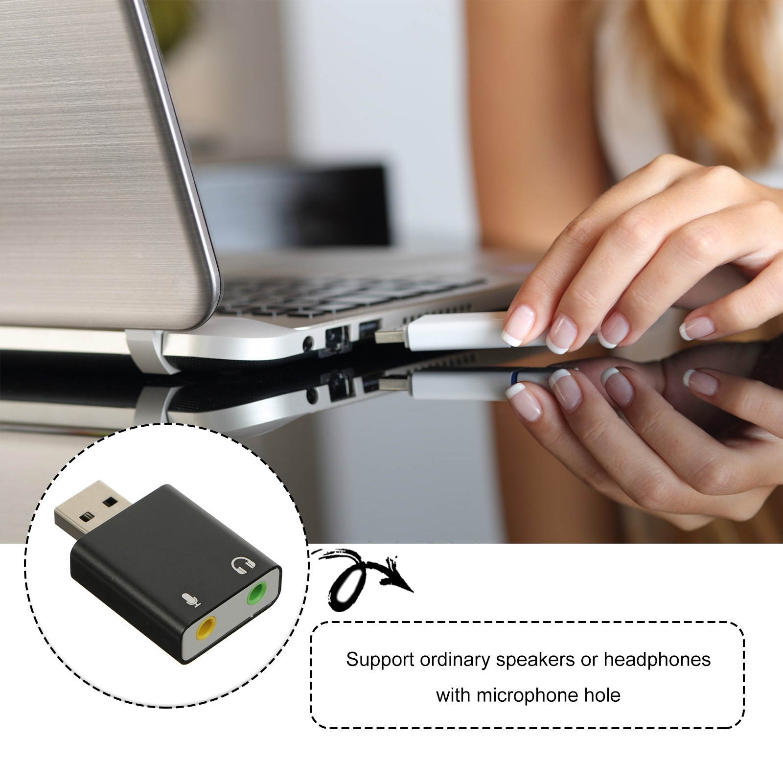 7.1 USB Audio Adapter External Sound Cards with Headphone and Microphone Jack