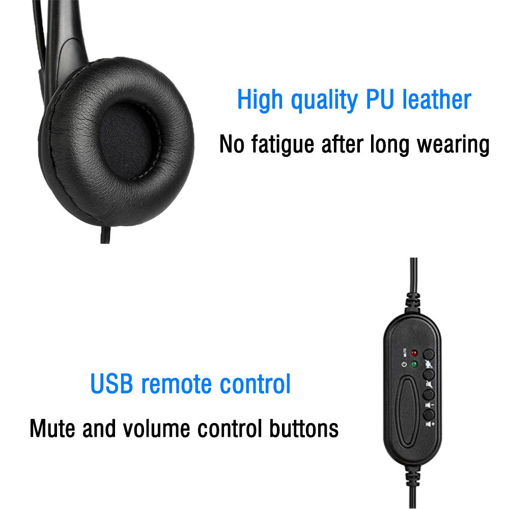 USB Unilateral Headset, Wired USB Headphone With Microphone Noise Reduction And Audio Control For PC Computer Business Communication Online Chat UC Skype Lync Softphone Call Center Office Gaming-Black