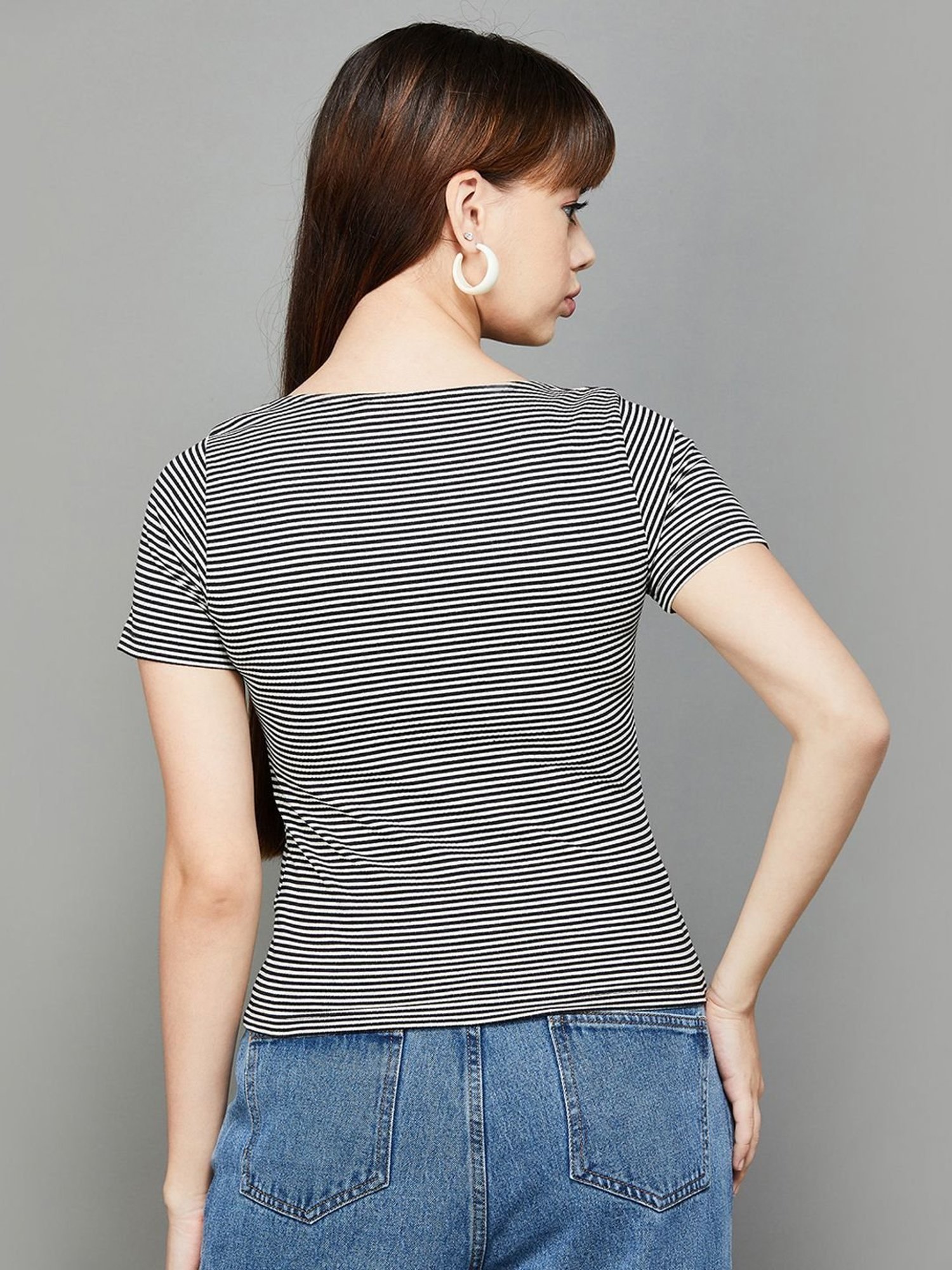 Ginger by Lifestyle White & Black Cotton Striped Top