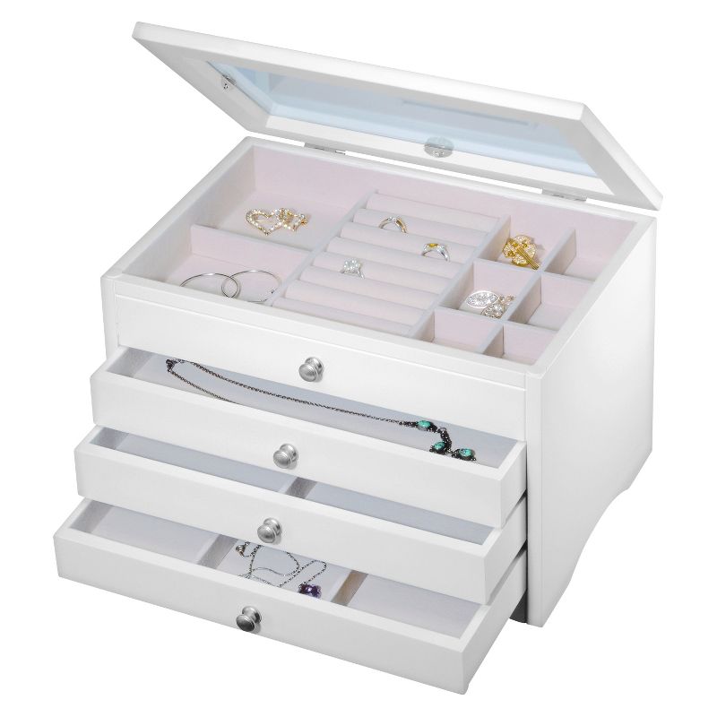 HomePointe Lift Top Wooden Jewelry Box - White