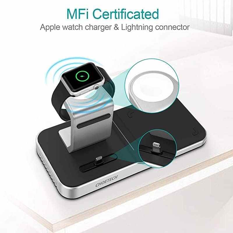 Wireless Charger,MFi Certified 4 in 1 Wireless Charging Station Dock Charging Stand for iWatch SE/6/5/4/3/2,iPhone SE/11/12/12 Pro/12 Pro Max,Galaxy S20/Note 10/S10,AirPods Pro (With Adapter)