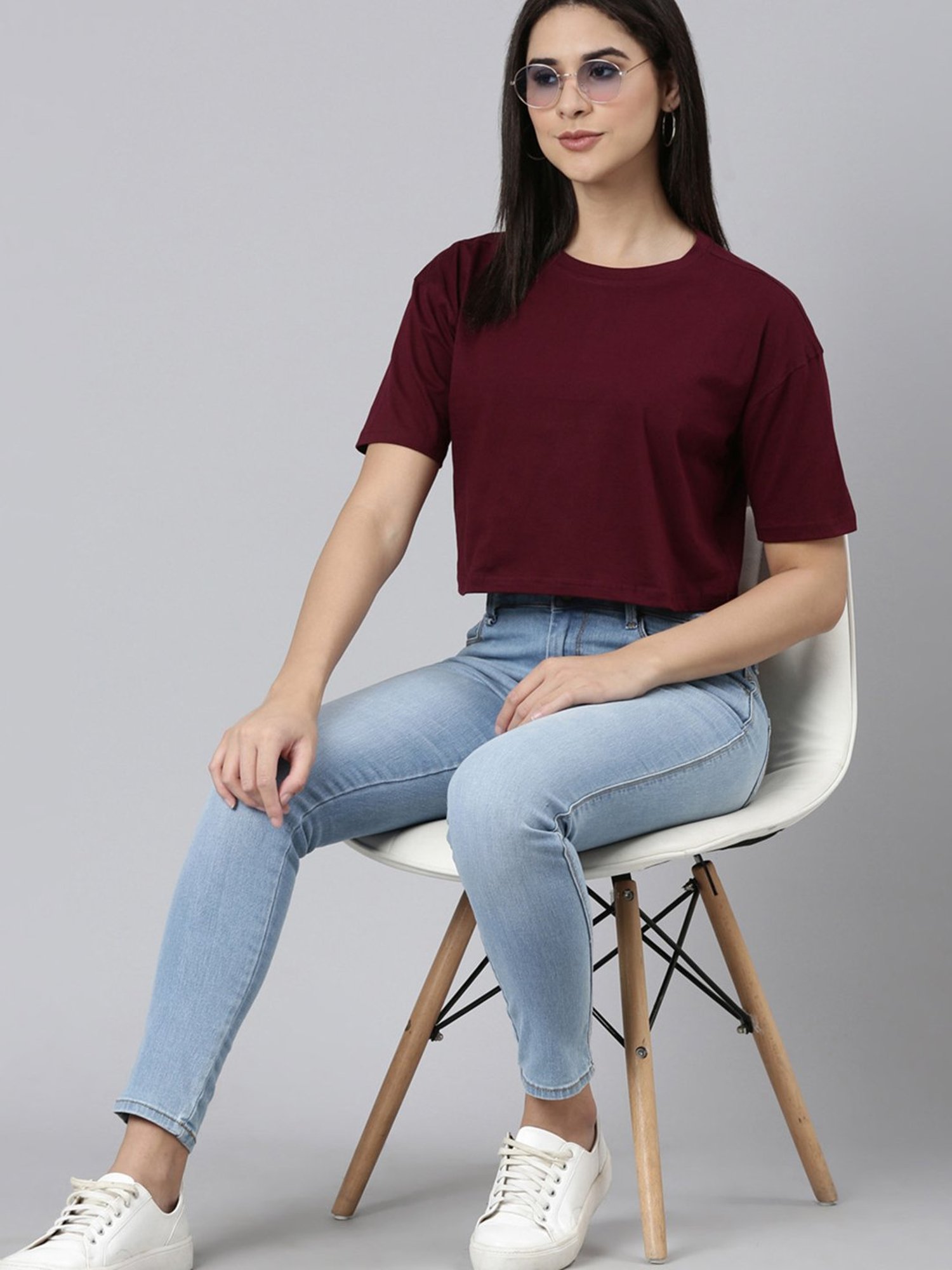 Kryptic Green & Maroon Cotton Relaxed Fit Crop T-Shirt (Pack Of 2)