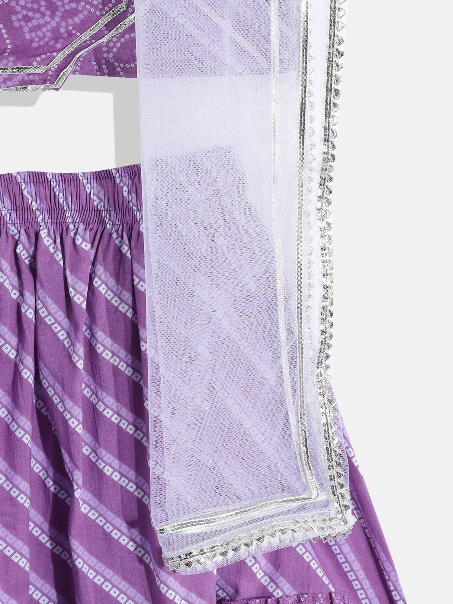 A Little Fable Kids Blue Printed Lehenga with Choli & Dupatta