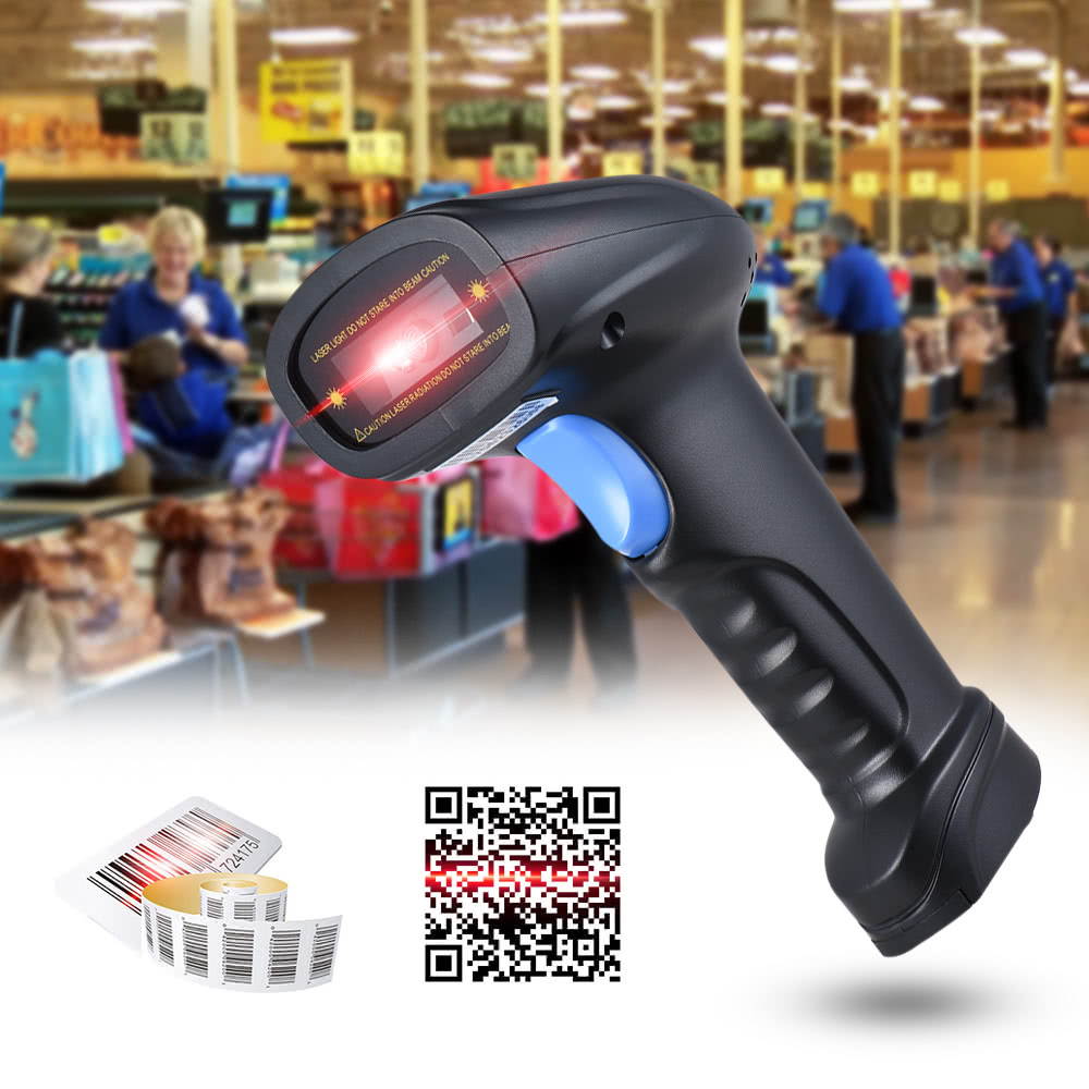 Handheld 2.4G Wireless 1D/2D/QR Barcode Scanner Bar Code Reader with USB Receiver 2100 Code Storage Capacity for POS PC Android IOS