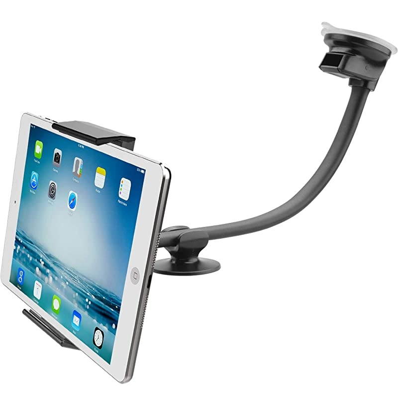 Tablet Car Mount Holder [13" Gooseneck Extension] Long Arm Suction Cup Mount for 7-11 inch Tablet, Cell Phone Holder for SUV Truck Vehicle Lift Uber -  Windshield Window Mount for iPad 2-in-1