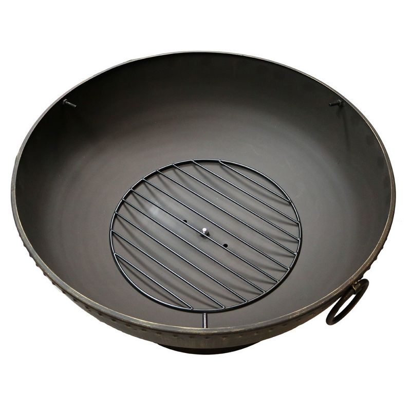 Sunnydaze Outdoor Camping or Backyard Large Fire Pit Bowl with Spark Screen, Log Poker, and Metal Wood Grate - 30" - Bronze