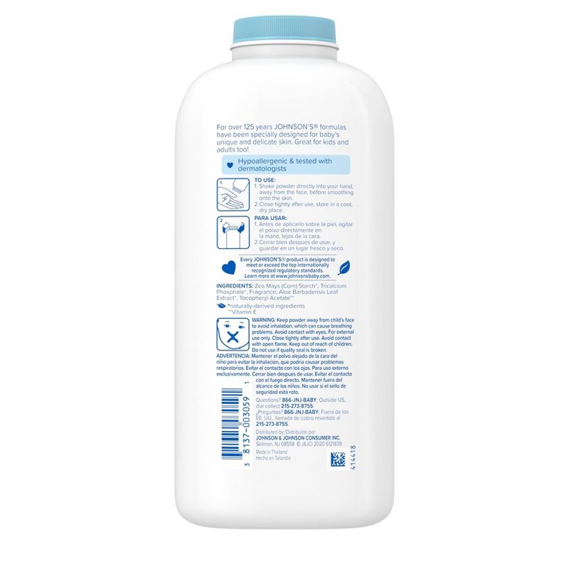 Johnsons Baby Powder with Aloe & Vitamin E Pure Cornstarch - 22oz