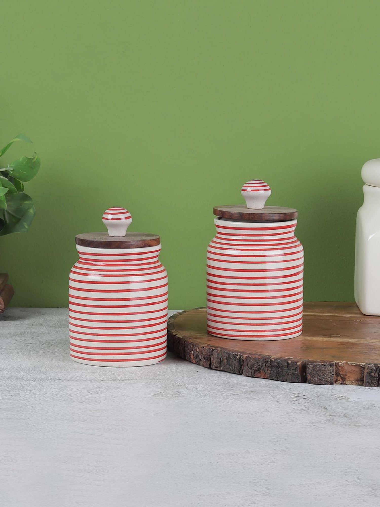 VarEesha Red Small Ceramic Jars - Set of 2