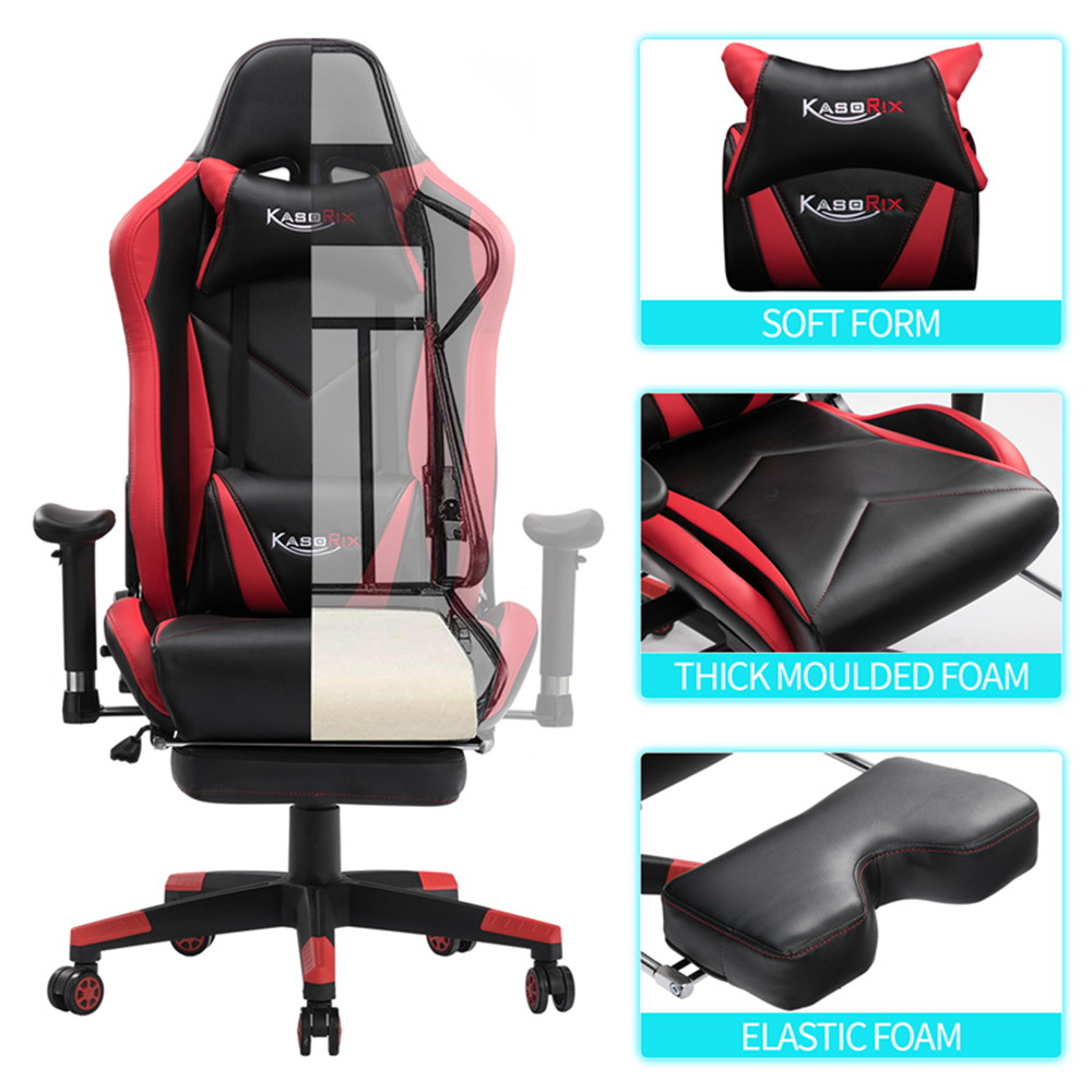 Kasorix Gaming Chair Racing Style Computer Chair with Footrest PU Leather Adjustable Gamer Chair with Headrest and Lumbar Support