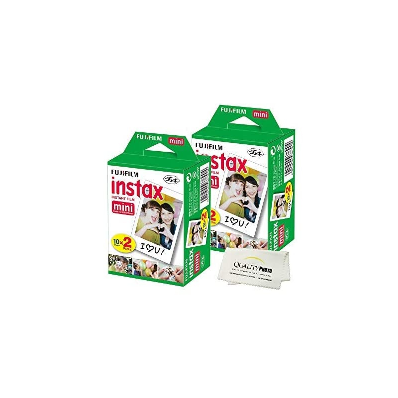 INSTAX Mini Instant Film 4 Pack 40 Sheets (White) for  Mini 8 & Mini 9 Cameras + Quality Photo Microfiber Cloth