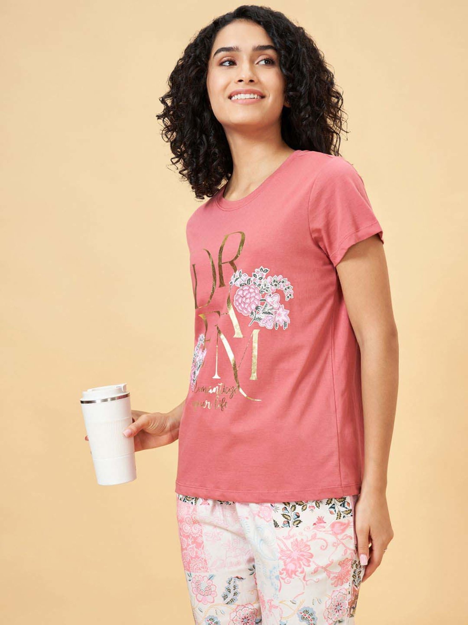 Dreamz by Pantaloons Pink Cotton Printed T-Shirt