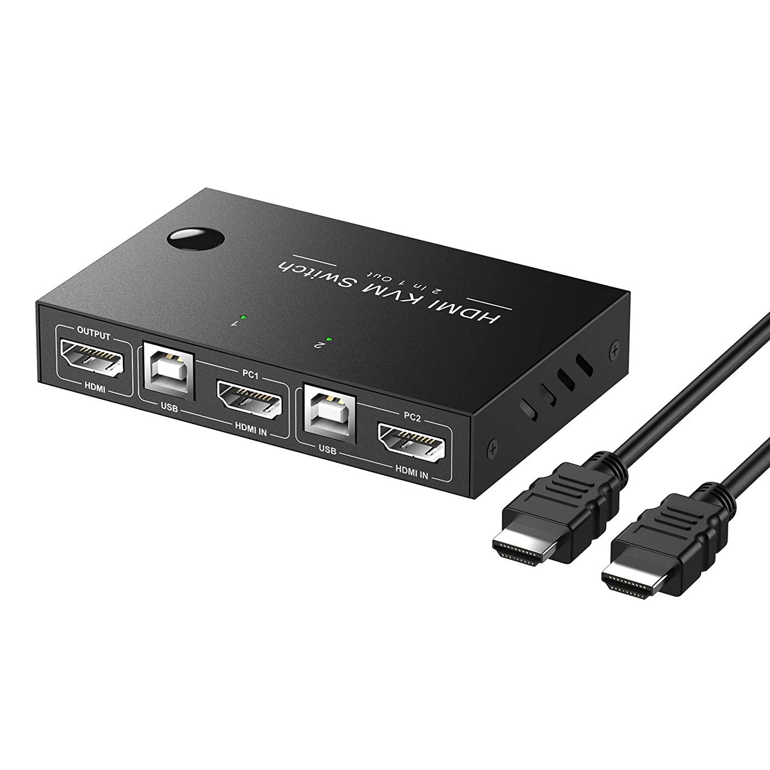 KVM Switch HDMI 2 Port Box,USB Switch selector 2 Computers Share Keyboard Mouse and HD Monitor,HUD 4K,Support Wireless Keyboard and Mouse Connections,with 2 HDMI & 2 USB Cables