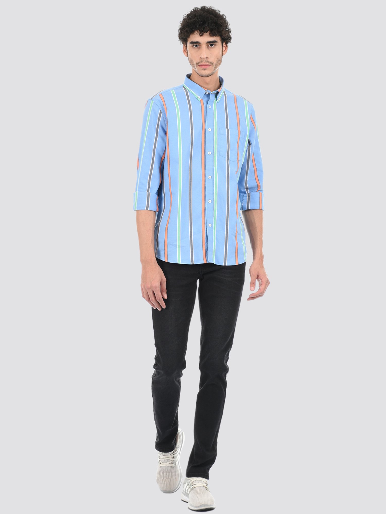 London Fog Blue Regular Fit Striped Shirt