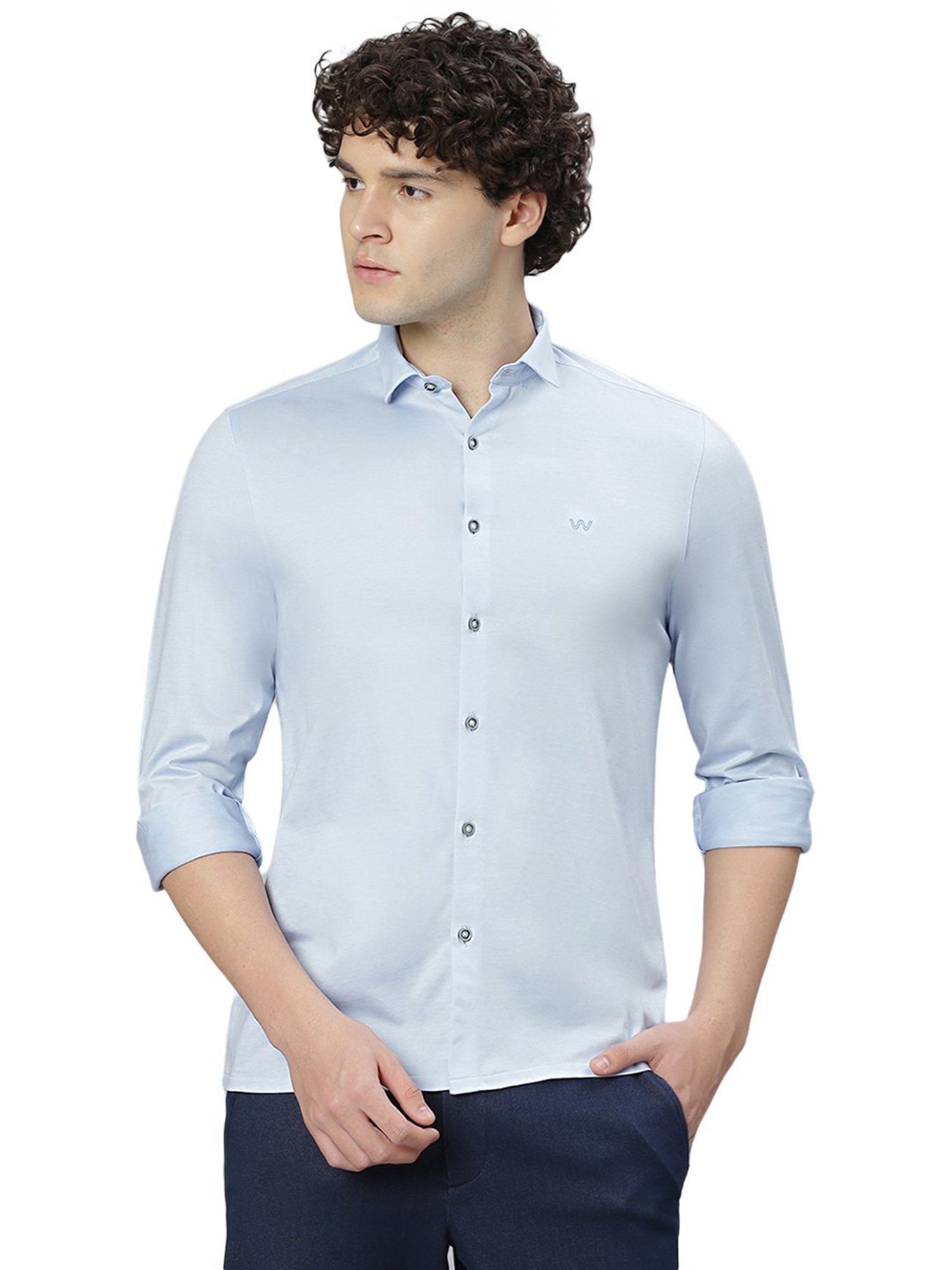 Slowave Sky Blue Regular Fit Cotton Shirt