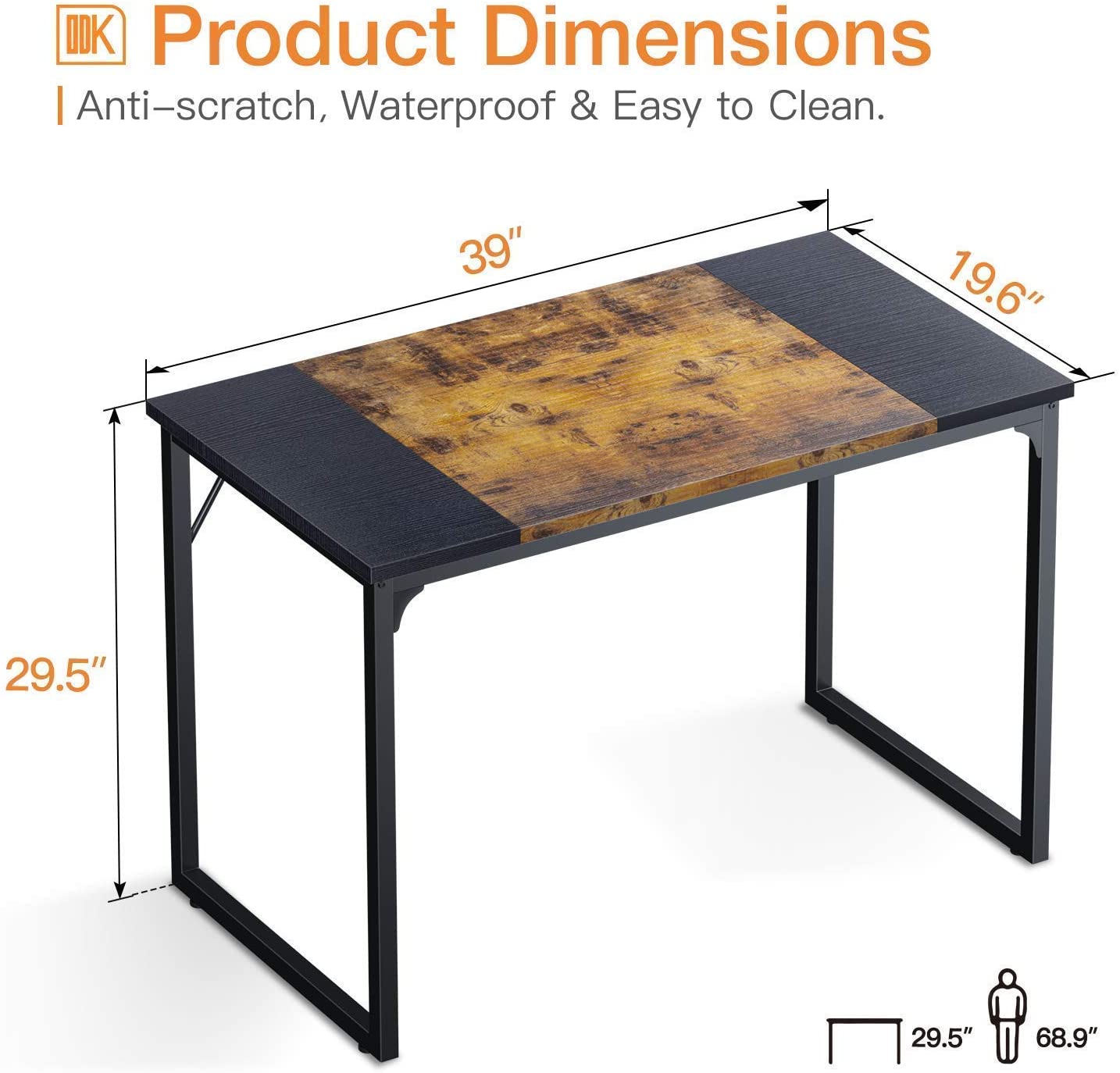 Computer Desk 39" with Splice Board, Study Writing Table for Home Office, Modern Simple Style PC Gaming Desk, Black and Rustic Brown