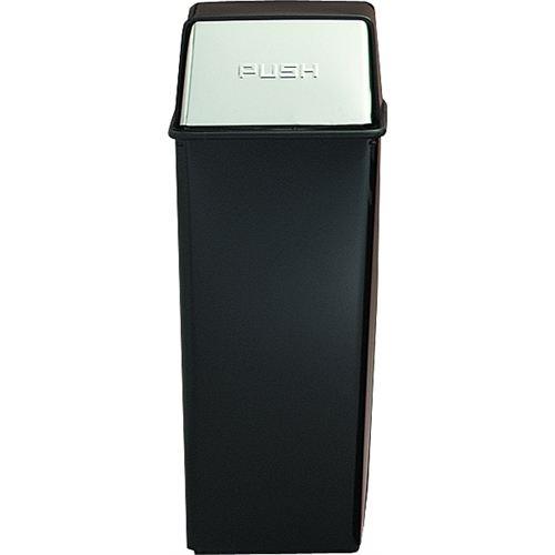 Black with Chrome Accents Square Black Trash Can with Chrome Accented Pushdoor