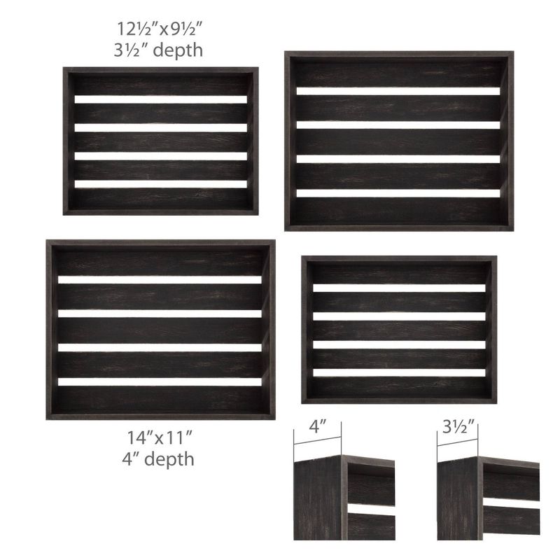 Set of 4 Rustic Wood Crate Wall Storage Black - Patton Wall Decor